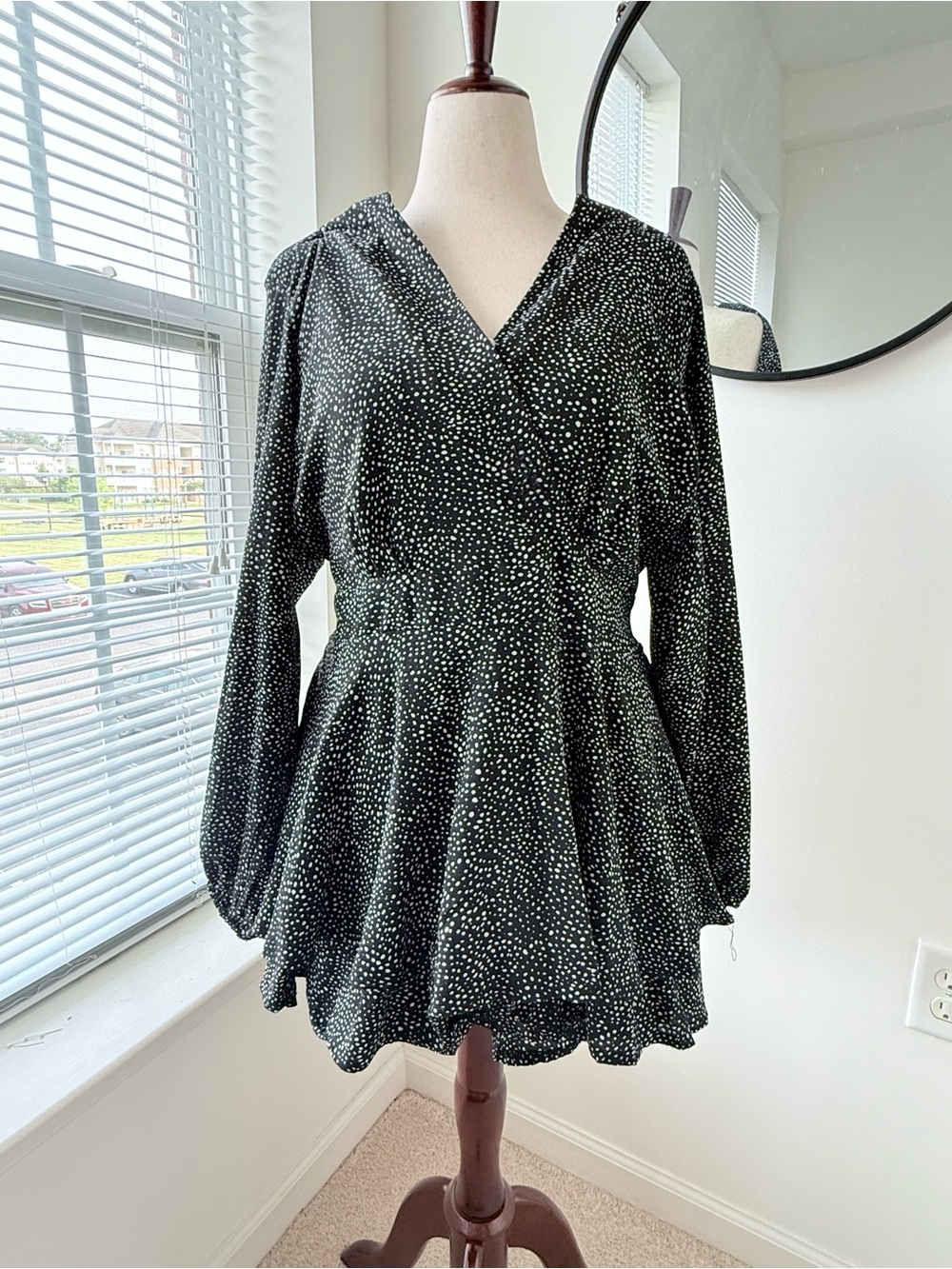 Black Polka Dot Print V-Neck Romper